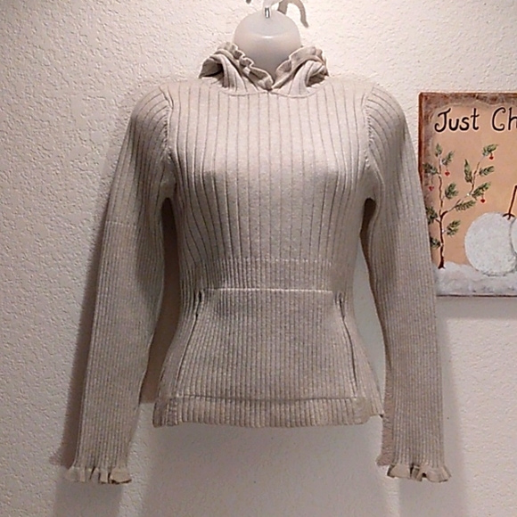 NILS SPORTSWEAR RIBBED AND RUFFLED CREAM HOODIE W/KANGAROO POCKET - Picture 7 of 9